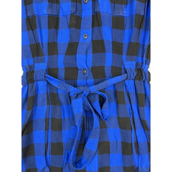 Rag & Bone Shirtdress Women's Size M Blue Black Plaid Belted Button Up - Picture 4 of 15